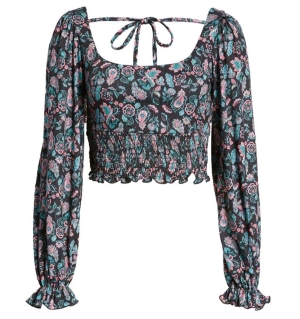 Topshop NEW Paisley Print Cropped Festival Boho Fairy Stretchy Blouse SZ XL